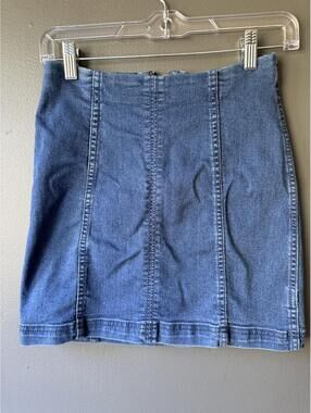 Free People Blue Denim Mini Skirt with Back Zipper